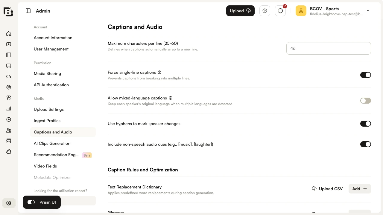 Admin module showing independent toggles for Audio Cues and Speaker Attribution