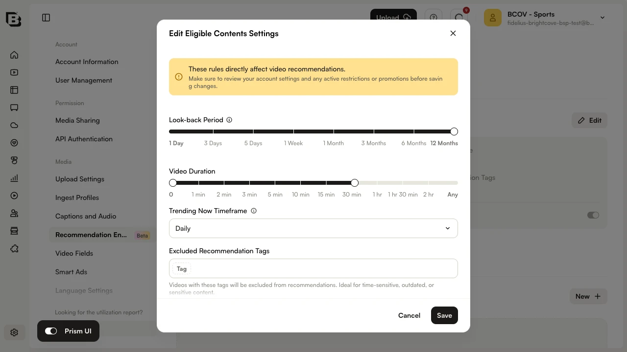 Edit Eligible Contents Settings dialog