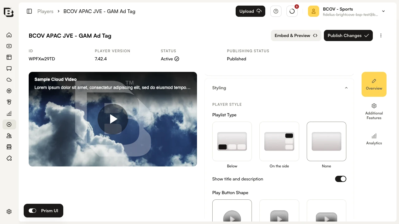 Color picker open for the Play Button color, showing hex input and color gradient