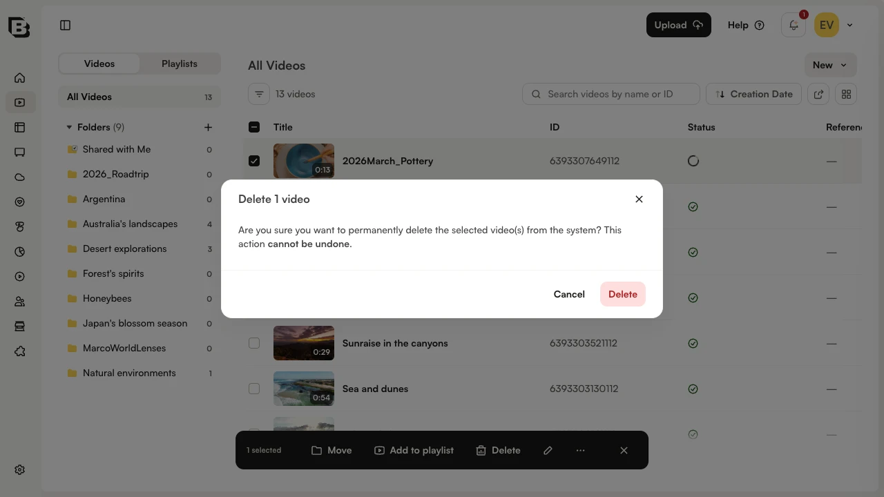 Delete confirmation dialog