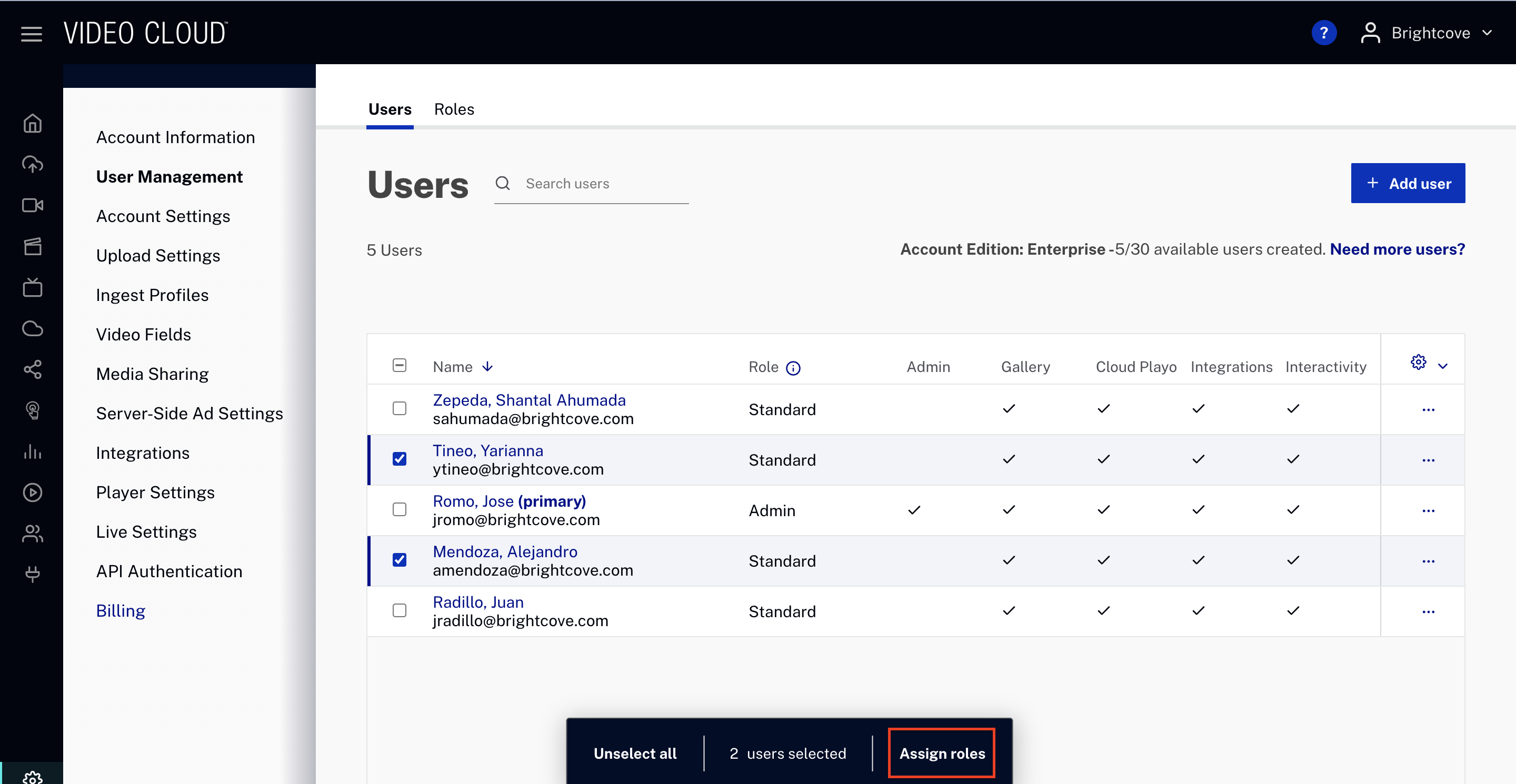 Assign roles action