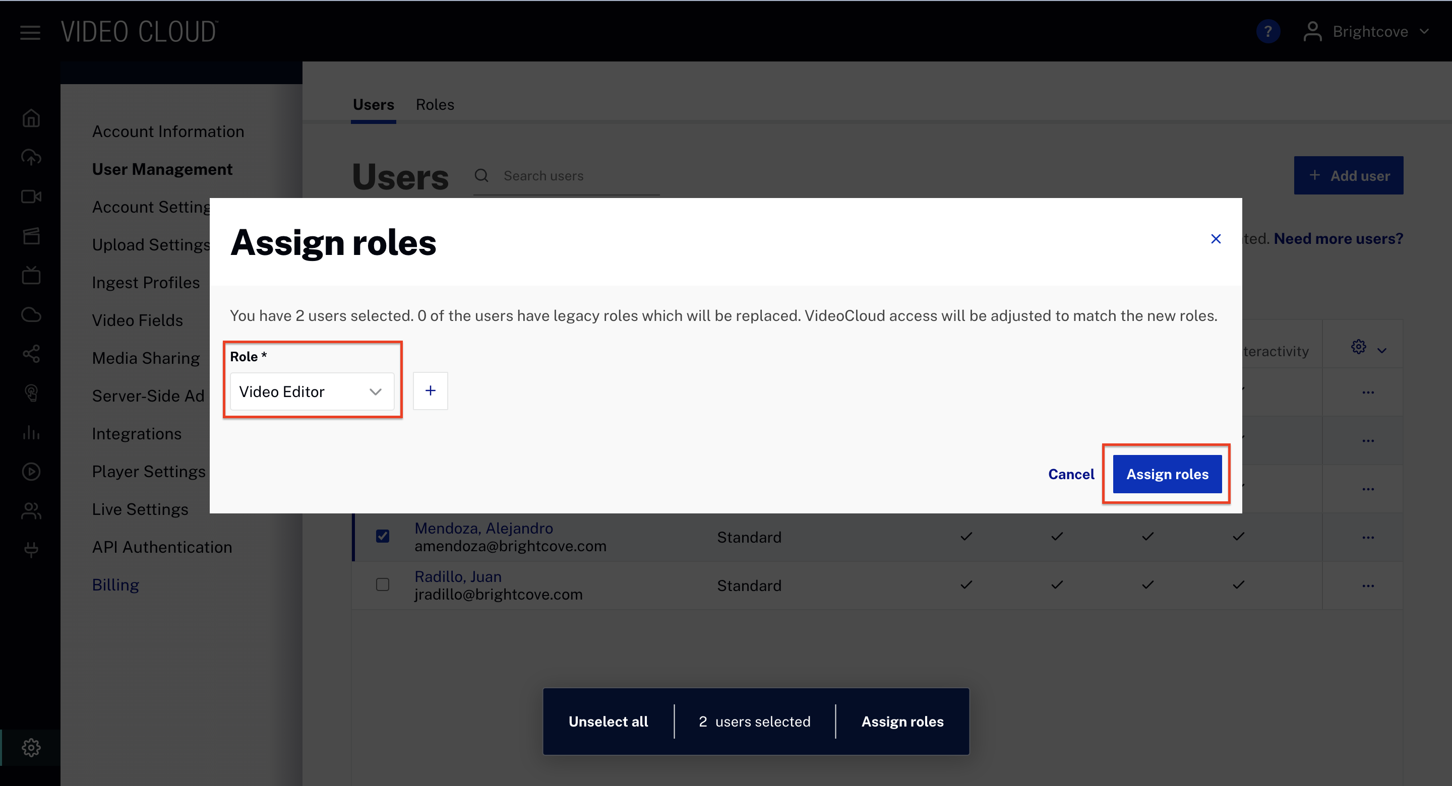 Choose role dropdown