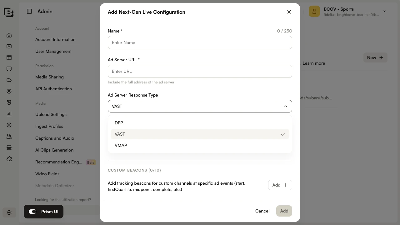 Live ad server response types