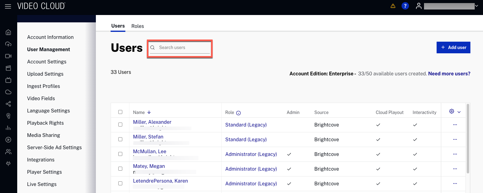 Search tab UI