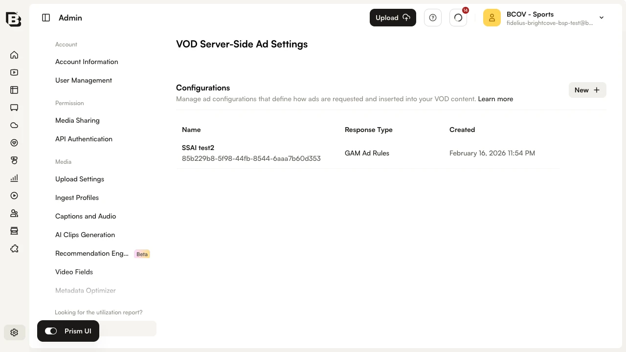 VOD Server-Side Ad Settings panel