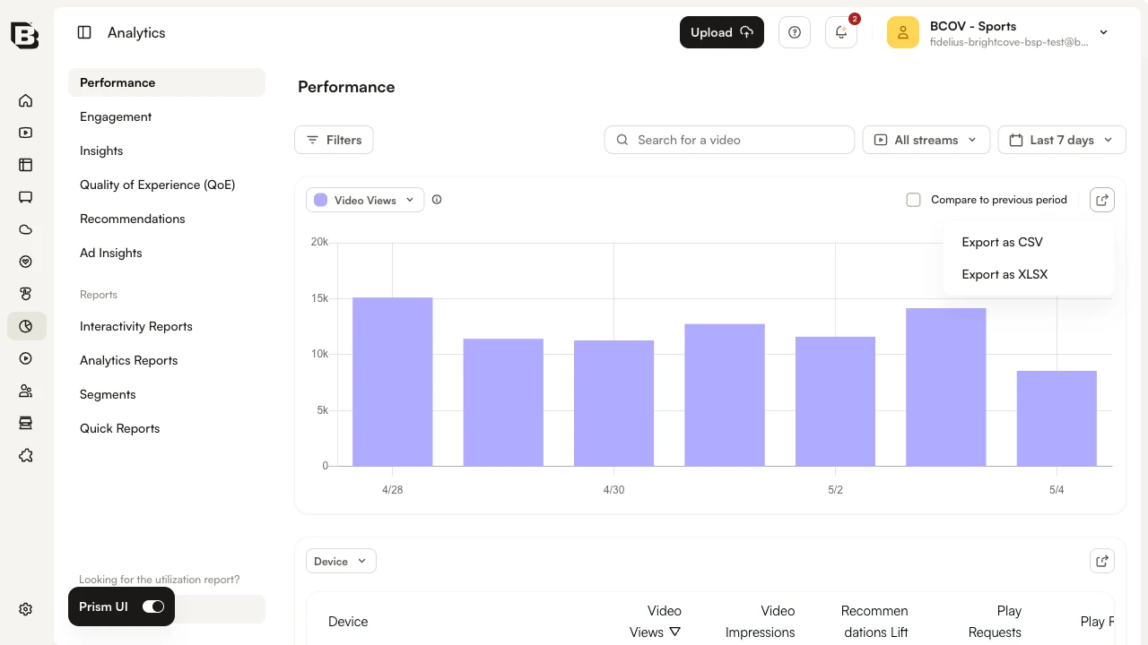 Export data popover