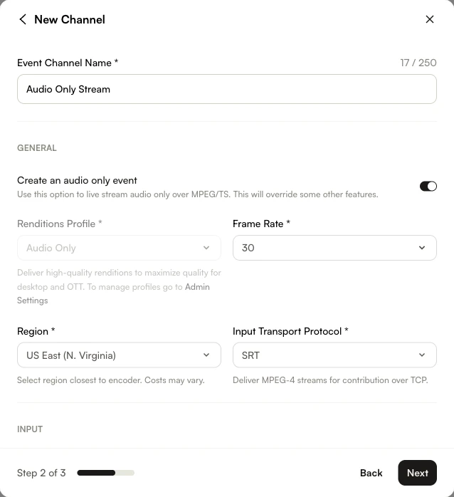 Create Audio only event
