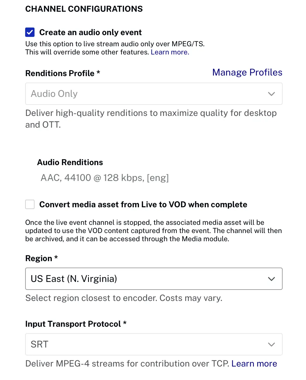 Audio only event ingest