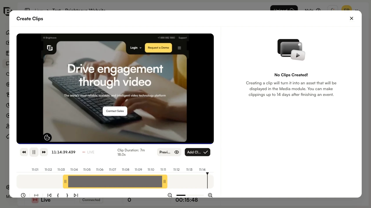 Clip editor showing the timeline with start and end handles