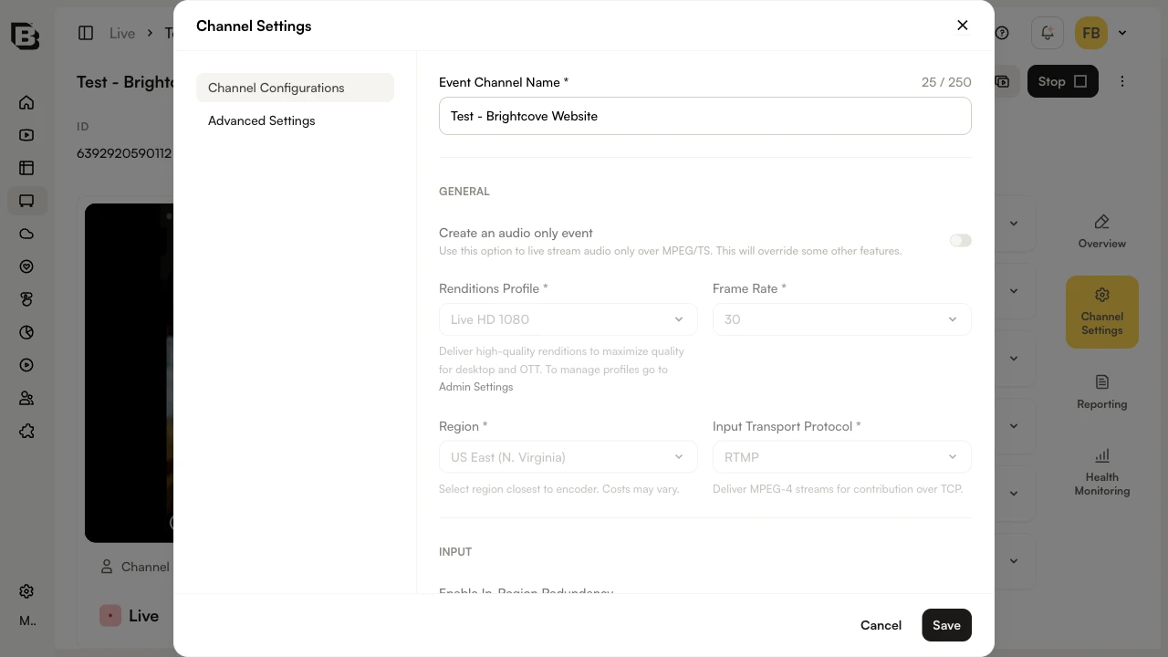 NextGen Live Channel Settings