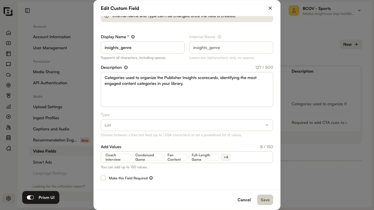 Edit Custom Field dialog with Make this Field Required