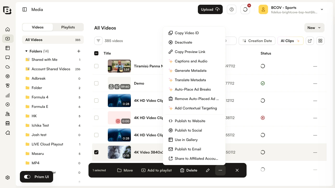 More actions menu with Share to Affiliated Accounts