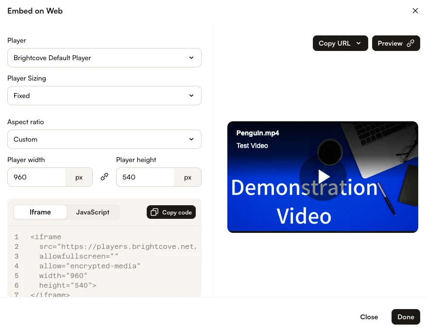 Embed on Web dialog