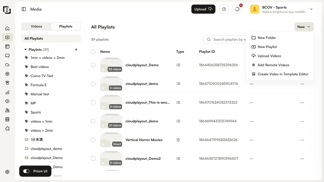 New menu in Playlists view