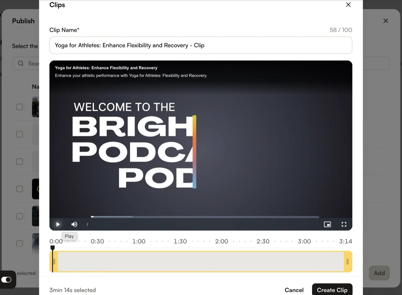 Clips editor with Clip Name field and timeline