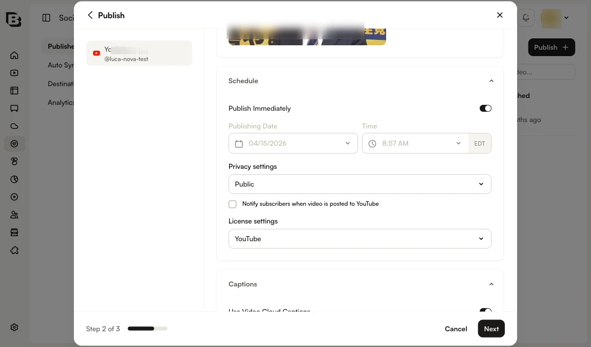YouTube publish - Schedule and Privacy